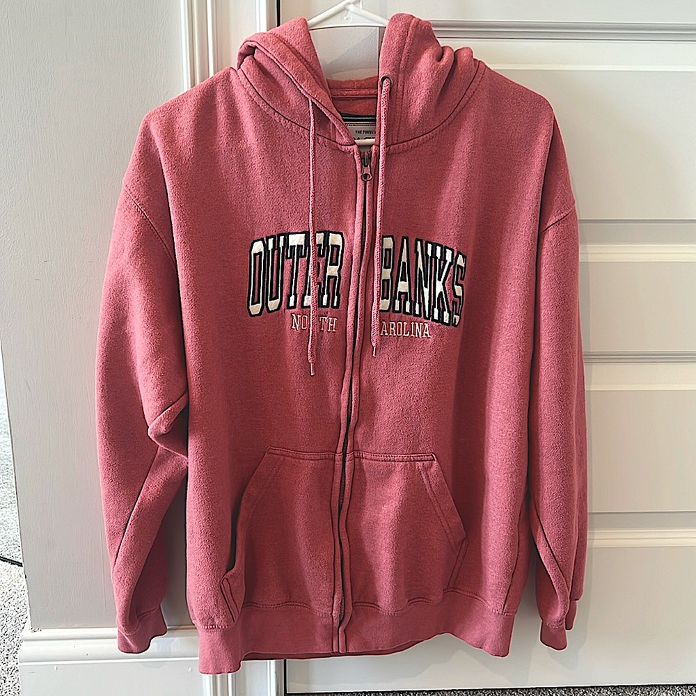 Small pink/ light red Outer Banks zip up with hoodie.